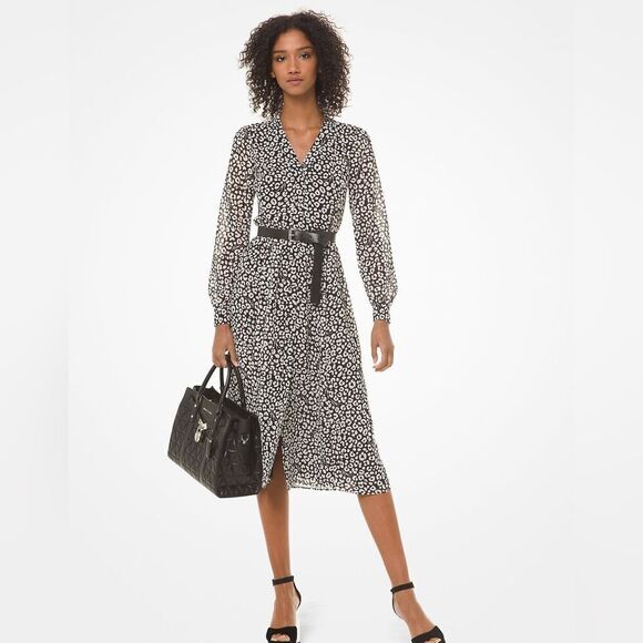 Michael Kors Leopard Print Georgette Shirtdress NwT XXS - Picture 1 of 16